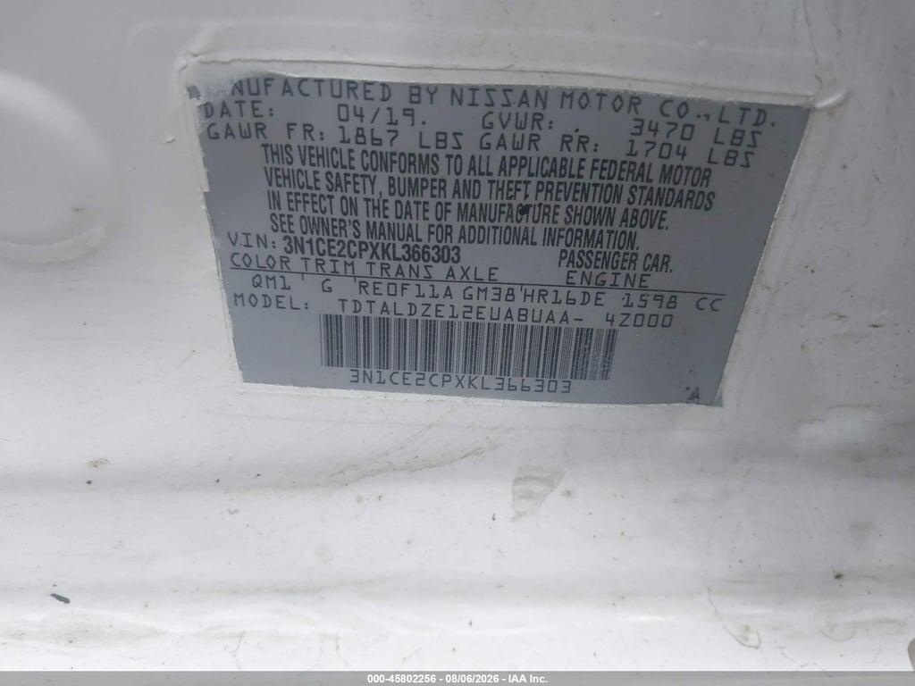 3N1CE2CPXKL366303 2019 NISSAN VERSA NOTE photo no. 9