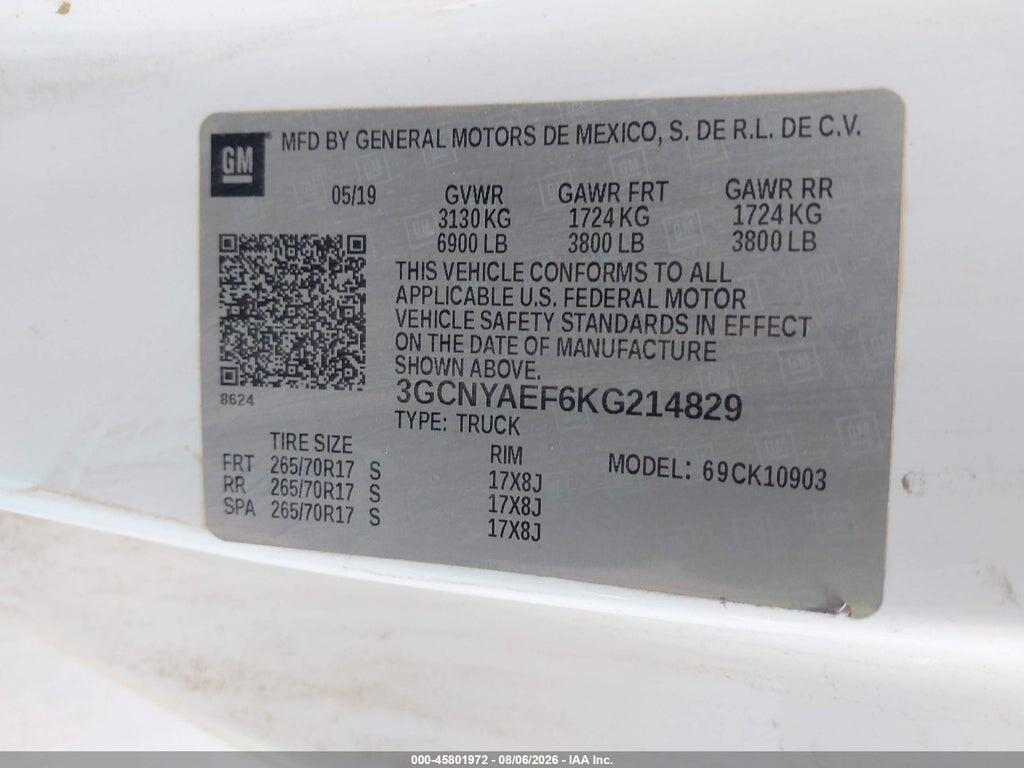 3GCNYAEF6KG214829 2019 CHEVROLET SILVERADO 1500 photo no. 9