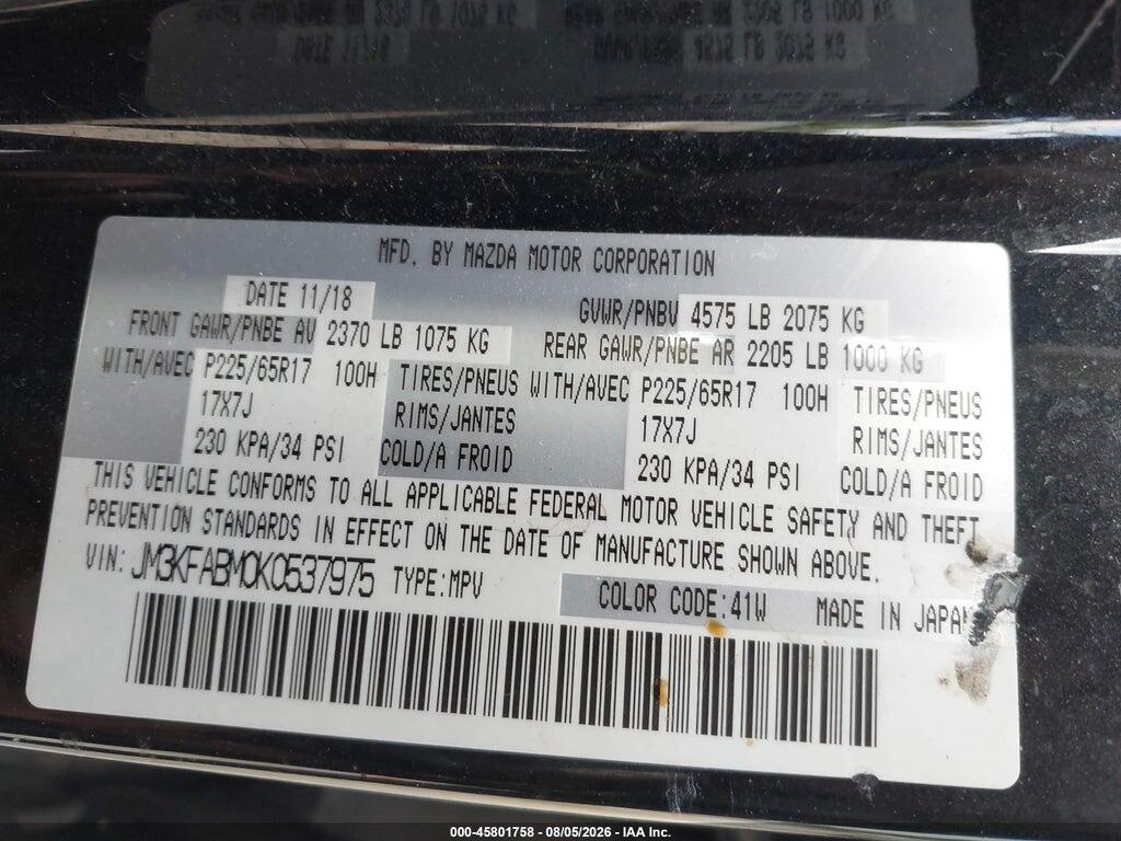 JM3KFABM0K0537975 2019 MAZDA CX-5 photo no. 9