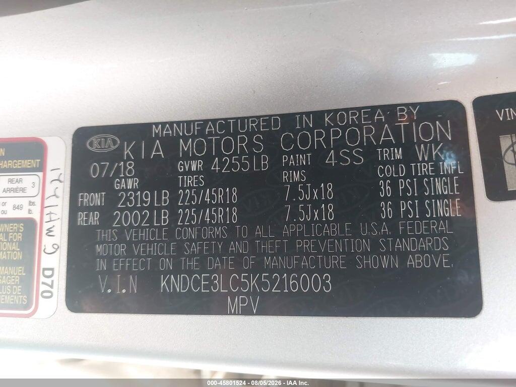 KNDCE3LC5K5216003 2019 KIA NIRO photo no. 9