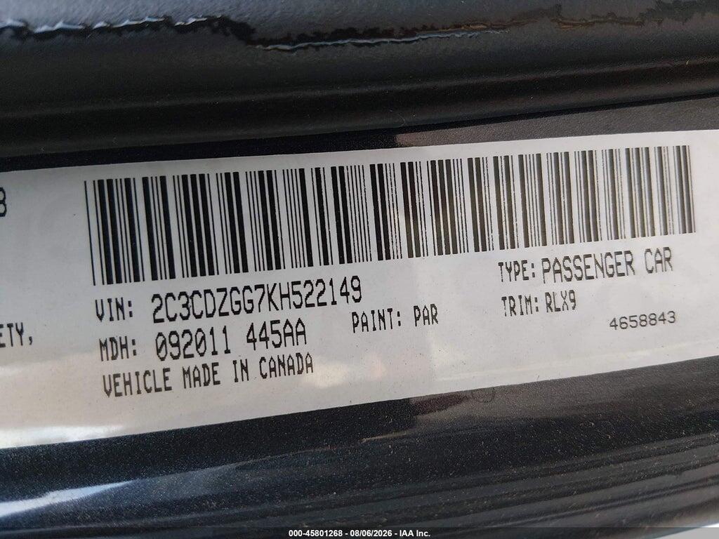 2C3CDZGG7KH522149 2019 DODGE CHALLENGER photo no. 9