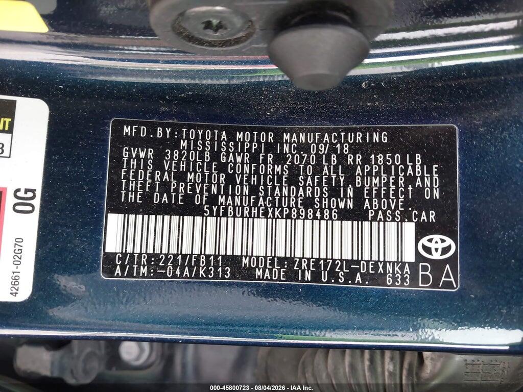 5YFBURHEXKP898486 2019 TOYOTA COROLLA photo no. 9
