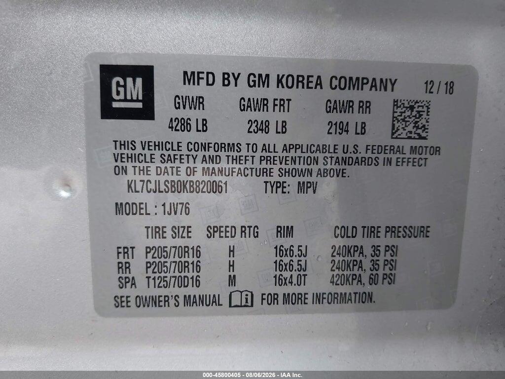 KL7CJLSB0KB820061 2019 CHEVROLET TRAX photo no. 9