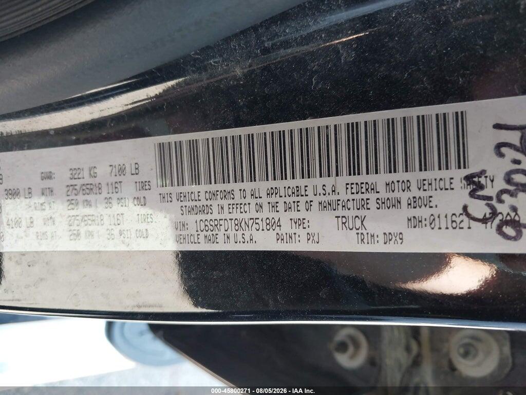1C6SRFDT8KN751804 2019 RAM 1500 photo no. 9