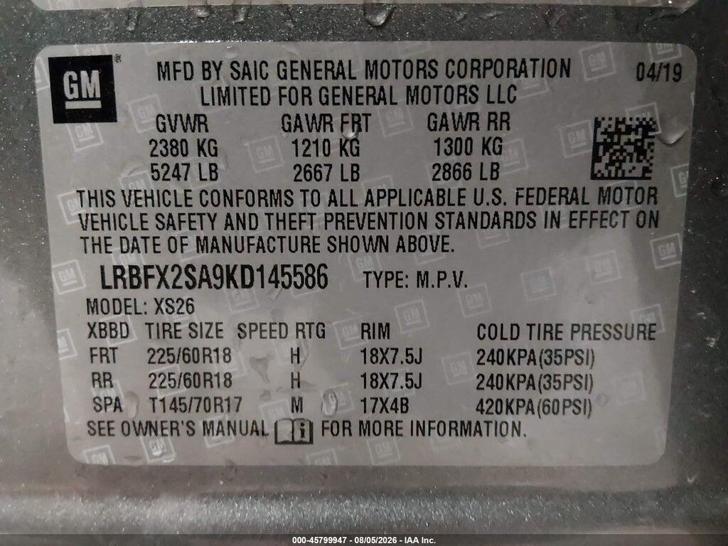 LRBFX2SA9KD145586 2019 BUICK ENVISION photo no. 9