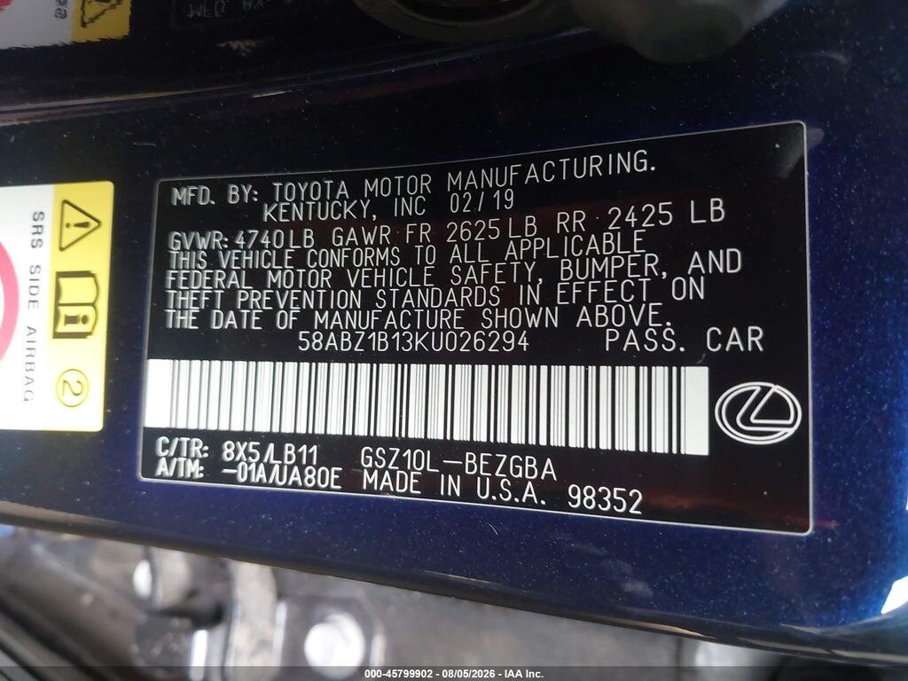 58ABZ1B13KU026294 2019 LEXUS ES 350 photo no. 9