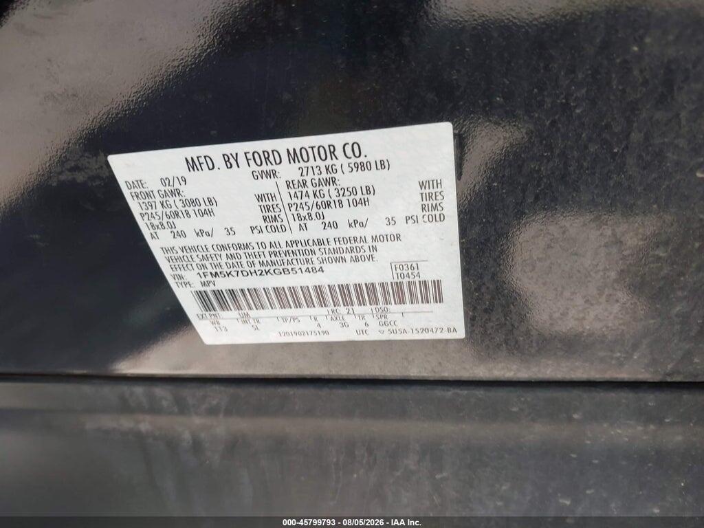 1FM5K7DH2KGB51484 2019 FORD EXPLORER photo no. 9