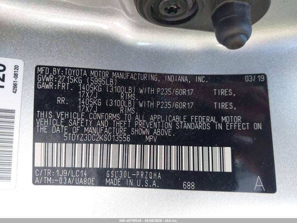 5TDYZ3DC2KS013556 2019 TOYOTA SIENNA photo no. 9