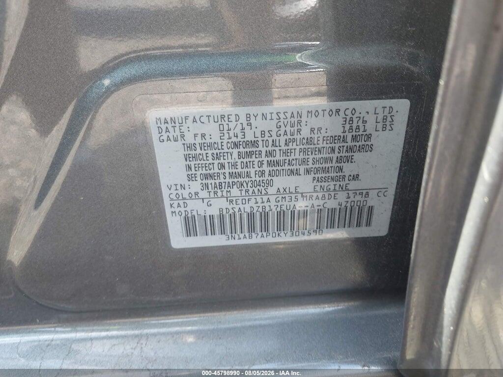 3N1AB7AP0KY304590 2019 NISSAN SENTRA photo no. 9
