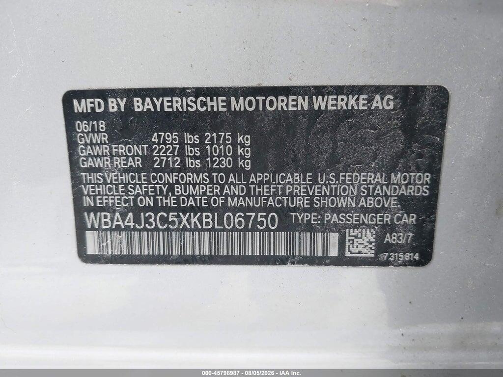 WBA4J3C5XKBL06750 2019 BMW 430I GRAN COUPE photo no. 9