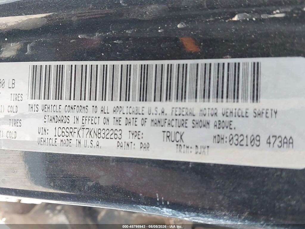 1C6SRFKT7KN832263 2019 RAM 1500 photo no. 9