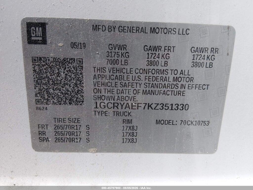 1GCRYAEF7KZ351330 2019 CHEVROLET SILVERADO 1500 photo no. 9