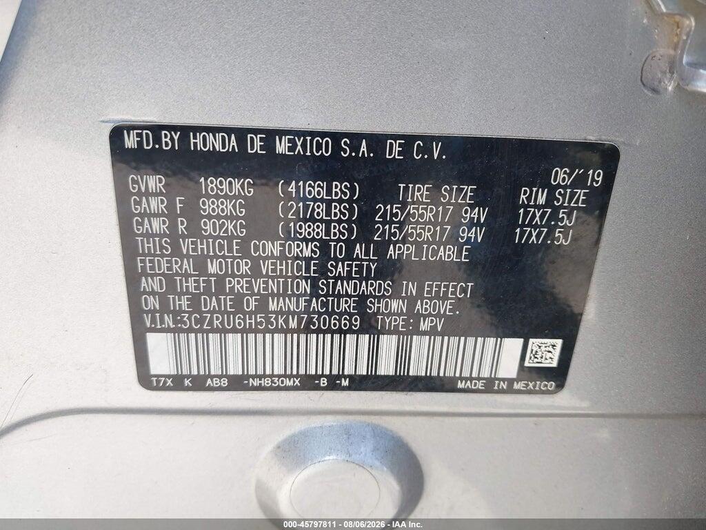 3CZRU6H53KM730669 2019 HONDA HR-V photo no. 9