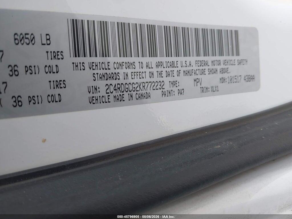 2C4RDGCG2KR772232 2019 DODGE GRAND CARAVAN photo no. 9