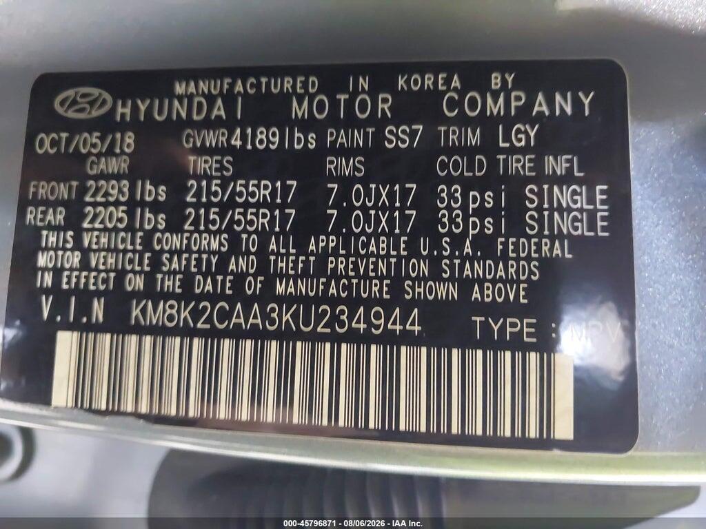 KM8K2CAA3KU234944 2019 HYUNDAI KONA photo no. 9