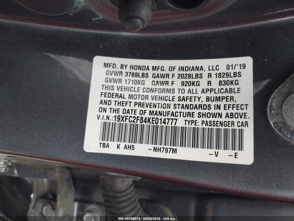 19XFC2F84KE014777 2019 HONDA CIVIC photo no. 9