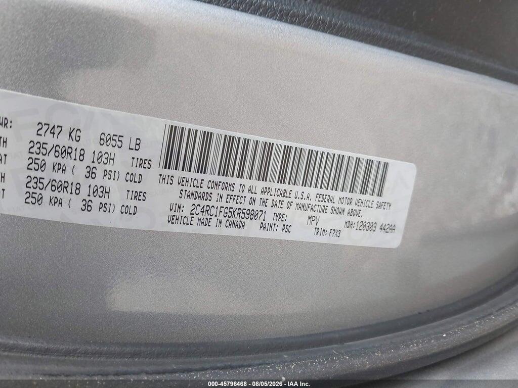 2C4RC1FG5KR598071 2019 CHRYSLER PACIFICA photo no. 9