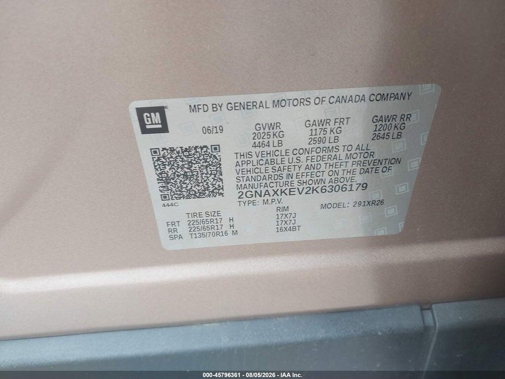 2GNAXKEV2K6306179 2019 CHEVROLET EQUINOX photo no. 9