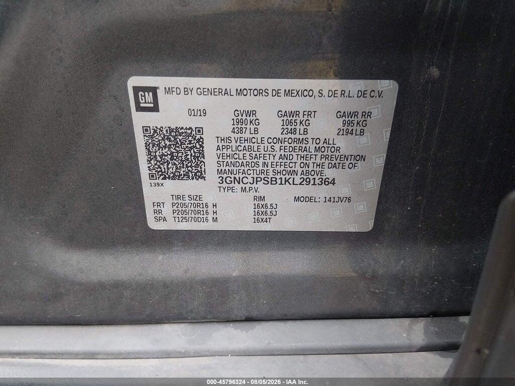 3GNCJPSB1KL291364 2019 CHEVROLET TRAX photo no. 9