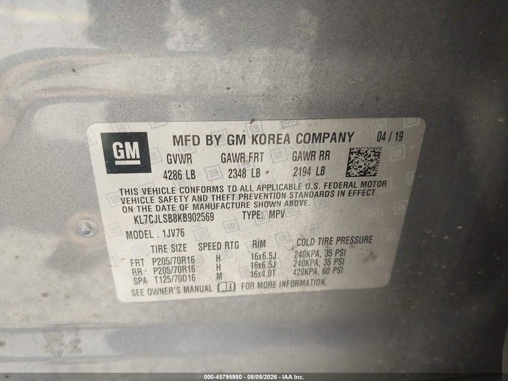 KL7CJLSB8KB902569 2019 CHEVROLET TRAX photo no. 9
