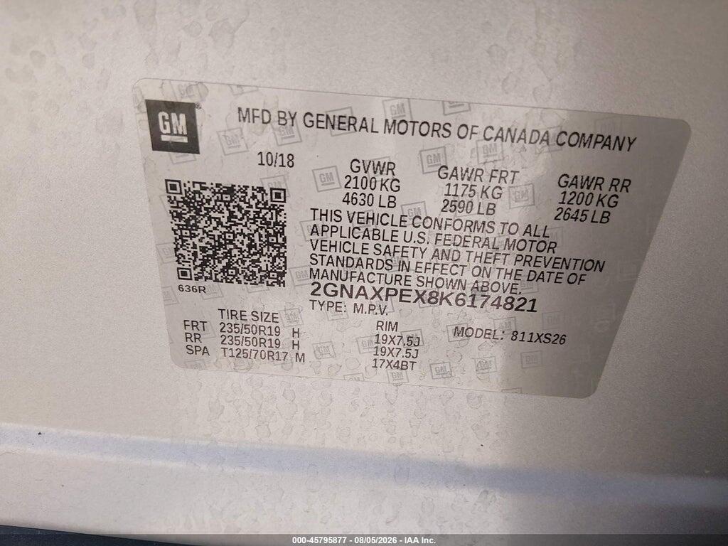 2GNAXPEX8K6174821 2019 CHEVROLET EQUINOX photo no. 9