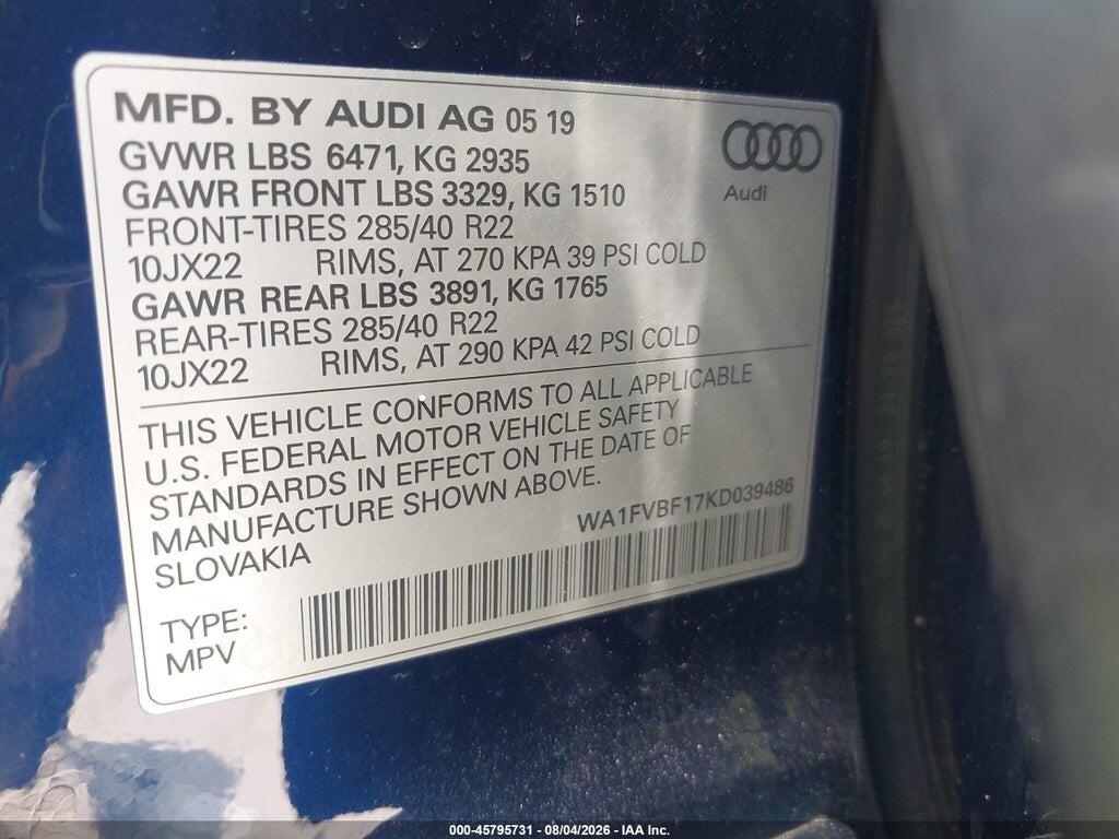 WA1FVBF17KD039486 2019 AUDI Q8 photo no. 9