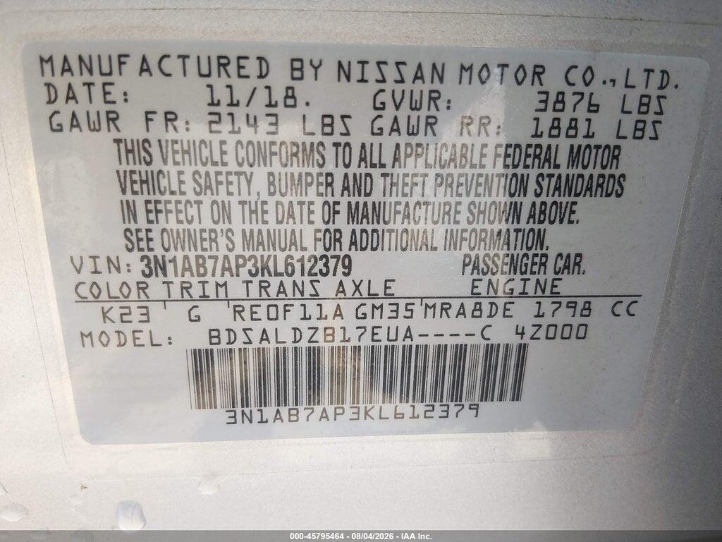 3N1AB7AP3KL612379 2019 NISSAN SENTRA photo no. 9