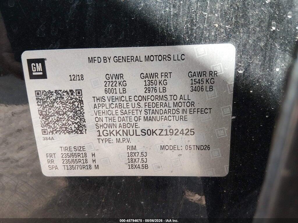1GKKNULS0KZ192425 2019 GMC ACADIA photo no. 9