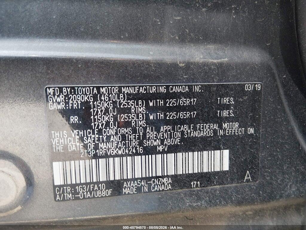 2T3P1RFV6KW042416 2019 TOYOTA RAV4 photo no. 9