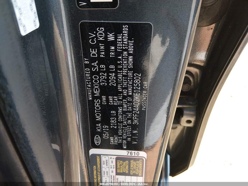 3KPF24AD2KE125802 2019 KIA FORTE photo no. 9