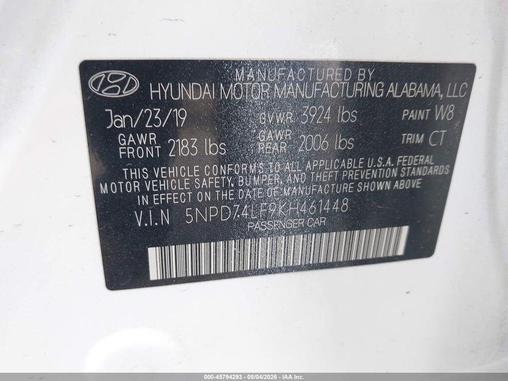 5NPD74LF9KH461448 2019 HYUNDAI ELANTRA photo no. 9