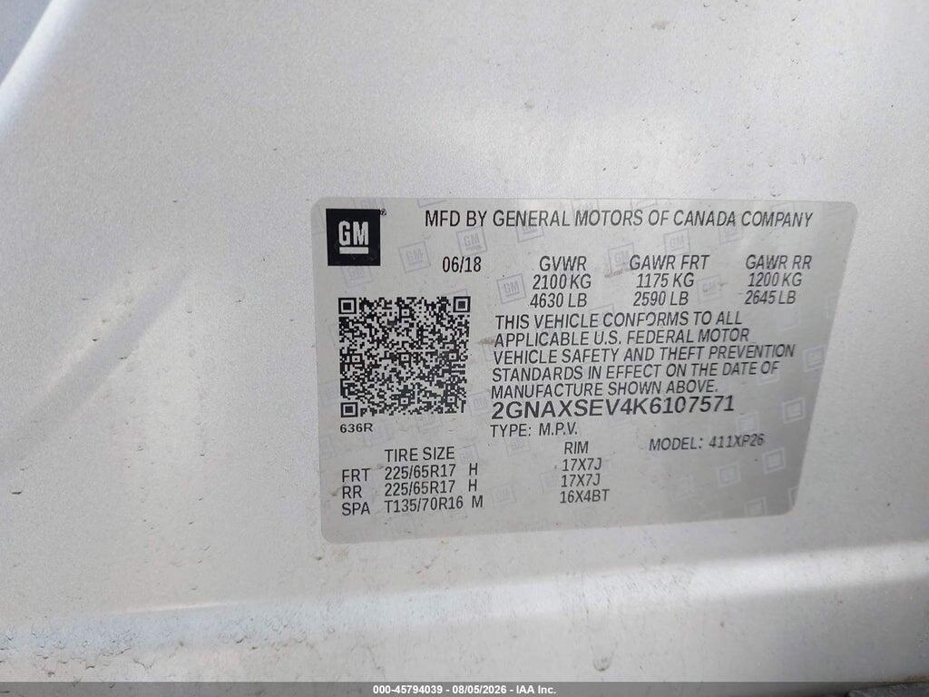 2GNAXSEV4K6107571 2019 CHEVROLET EQUINOX photo no. 9