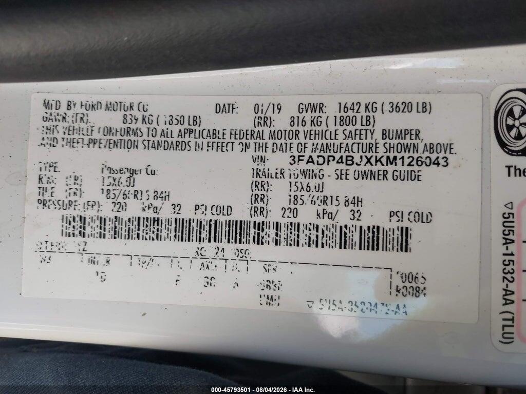 3FADP4BJXKM126043 2019 FORD FIESTA photo no. 9