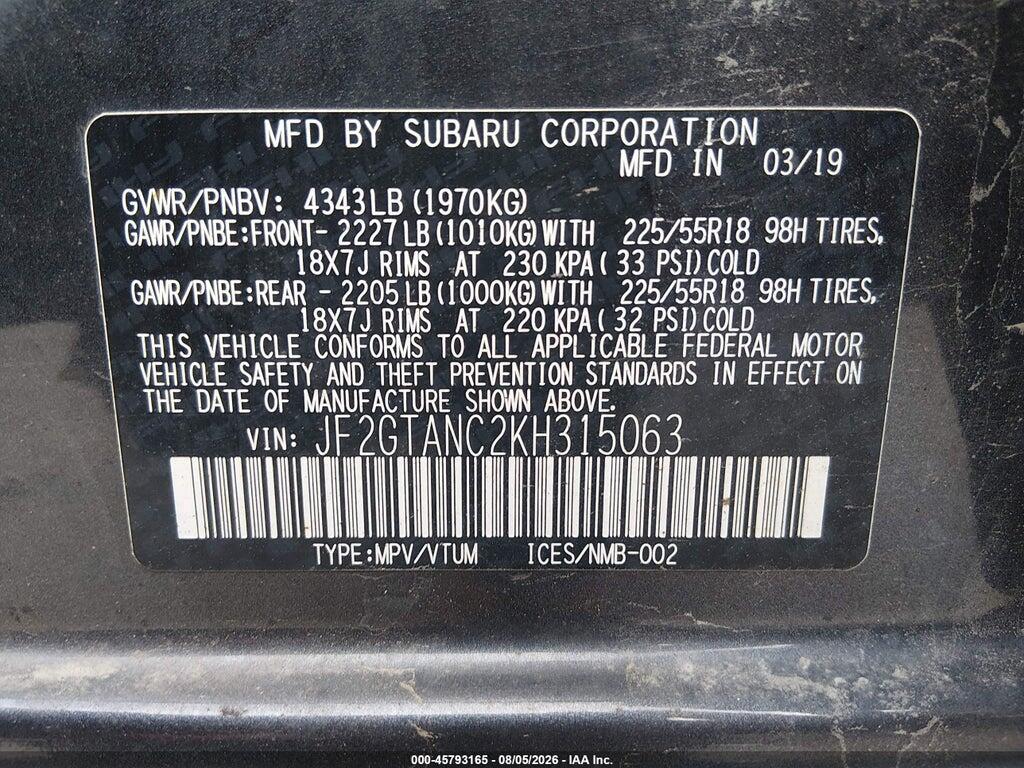 JF2GTANC2KH315063 2019 SUBARU CROSSTREK photo no. 9