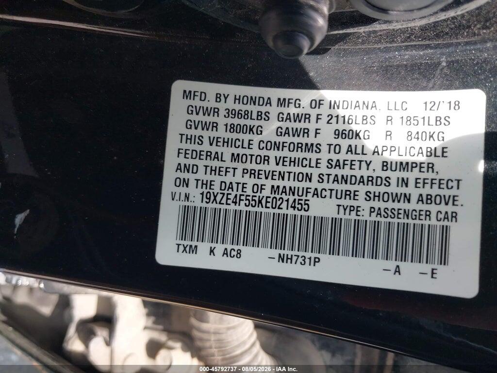19XZE4F55KE021455 2019 HONDA INSIGHT photo no. 9