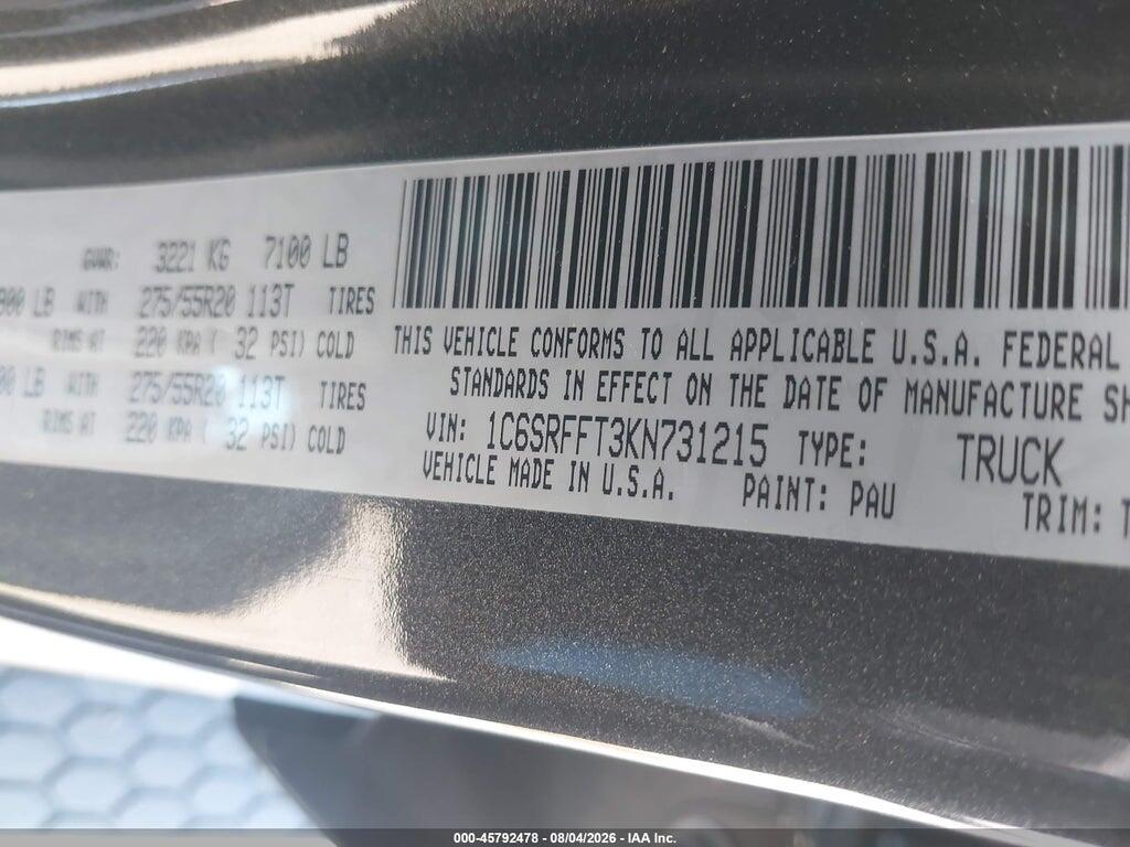 1C6SRFFT3KN731215 2019 RAM 1500 photo no. 9