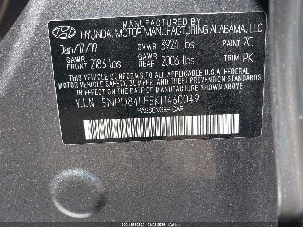 5NPD84LF5KH460049 2019 HYUNDAI ELANTRA photo no. 9