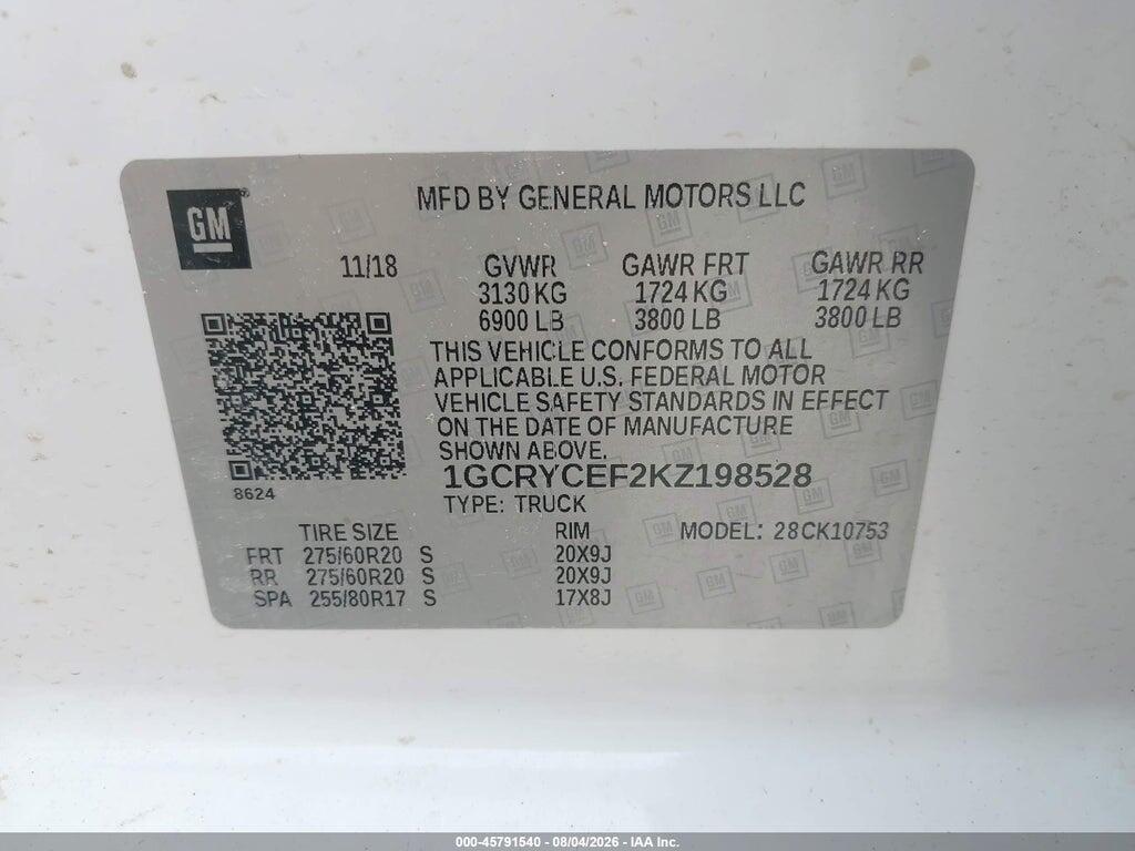 1GCRYCEF2KZ198528 2019 CHEVROLET SILVERADO 1500 photo no. 9