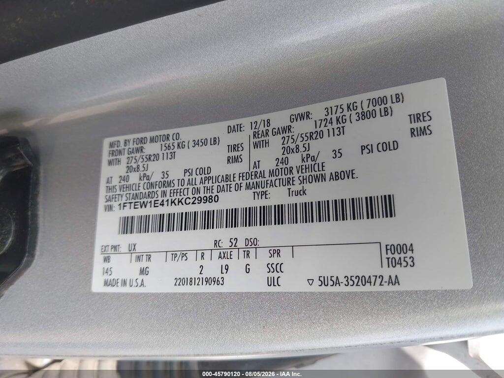 1FTEW1E41KKC29980 2019 FORD F-150 photo no. 9