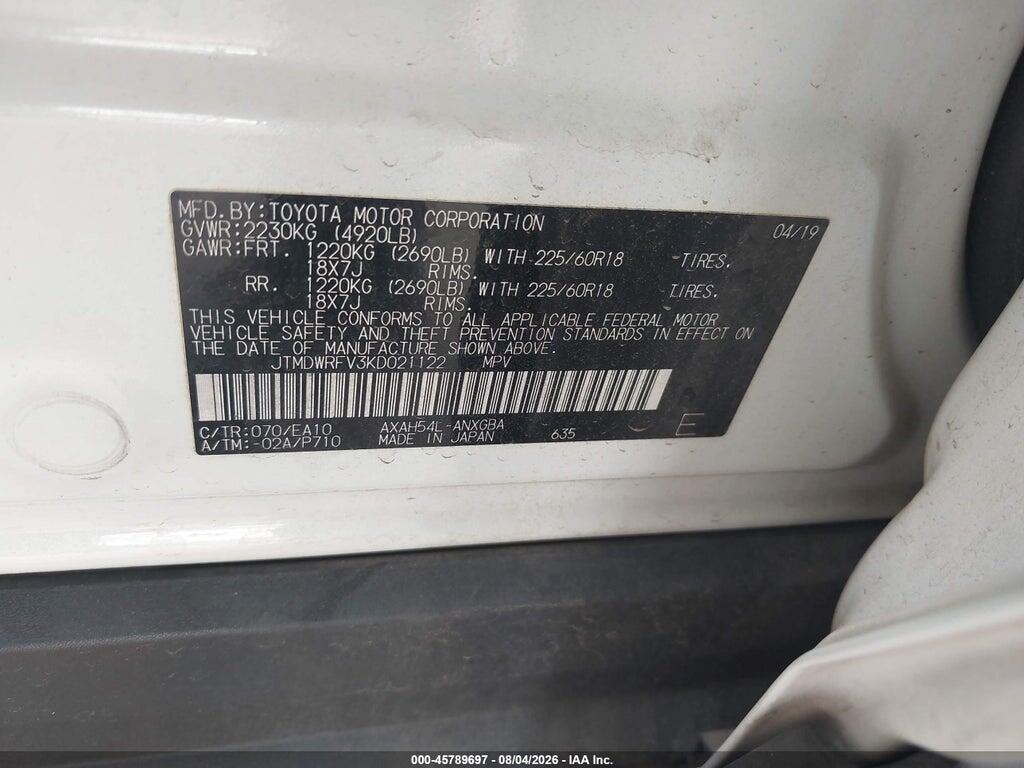 JTMDWRFV3KD021122 2019 TOYOTA RAV4 HYBRID photo no. 9