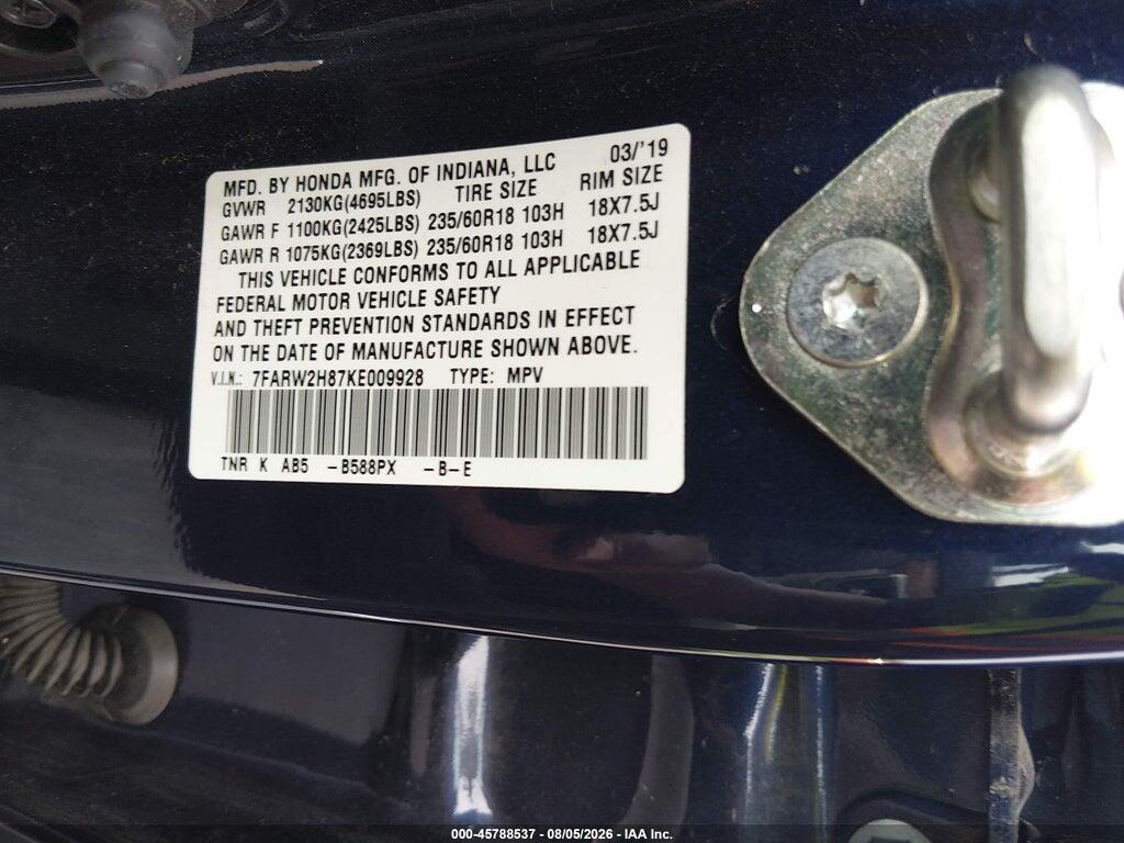 7FARW2H87KE009928 2019 HONDA CR-V photo no. 9