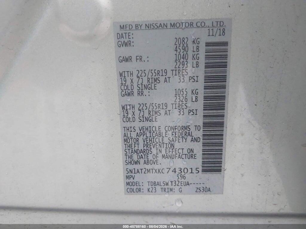 5N1AT2MTXKC743015 2019 NISSAN ROGUE photo no. 9