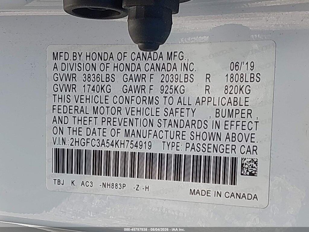 2HGFC3A54KH754919 2019 HONDA CIVIC SI photo no. 9