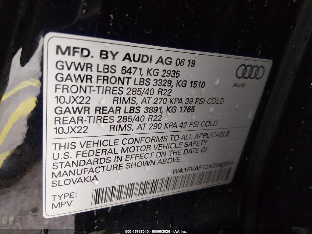 WA1FVAF12KD045318 2019 AUDI Q8 photo no. 9