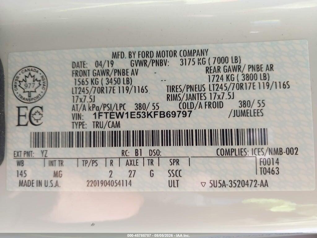 1FTEW1E53KFB69797 2019 FORD F-150 photo no. 9