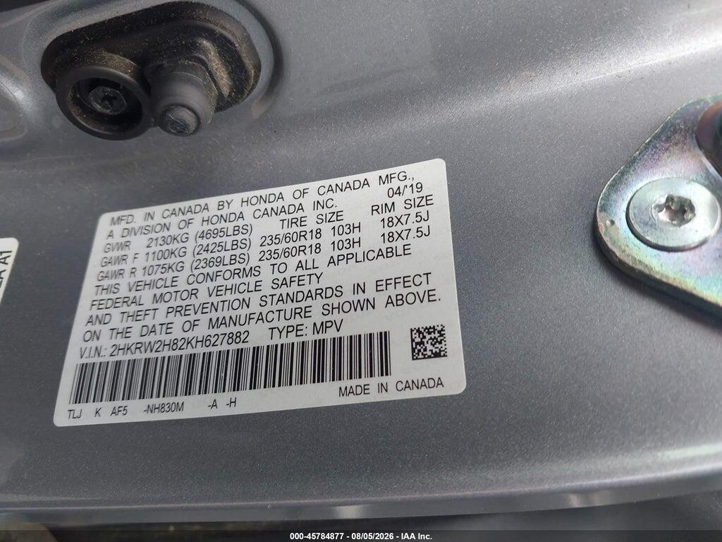 2HKRW2H82KH627882 2019 HONDA CR-V photo no. 9