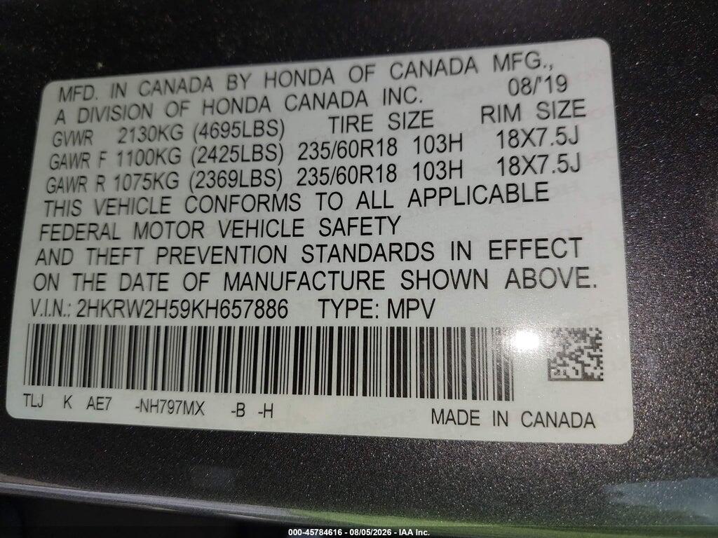 2HKRW2H59KH657886 2019 HONDA CR-V photo no. 9