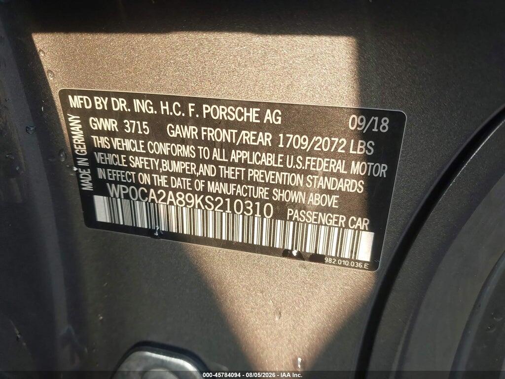 WP0CA2A89KS210310 2019 PORSCHE 718 BOXSTER photo no. 9