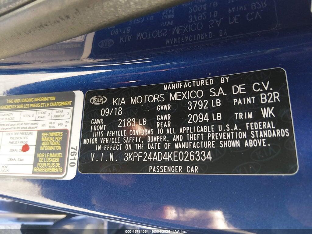 3KPF24AD4KE026334 2019 KIA FORTE photo no. 9