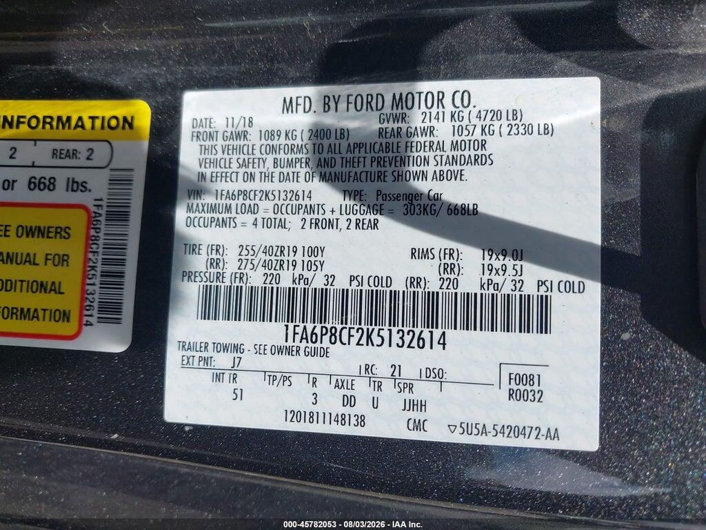 1FA6P8CF2K5132614 2019 FORD MUSTANG photo no. 9